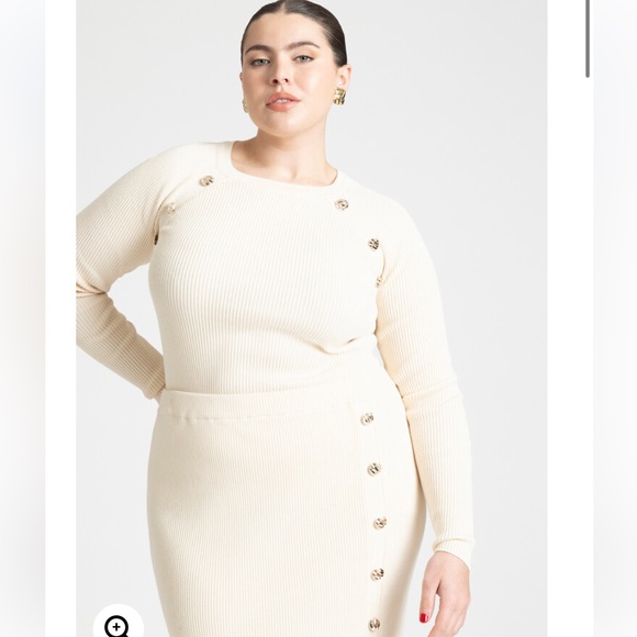 Eloquii Button Detail Ribbed Sweater - Picture 3 of 9